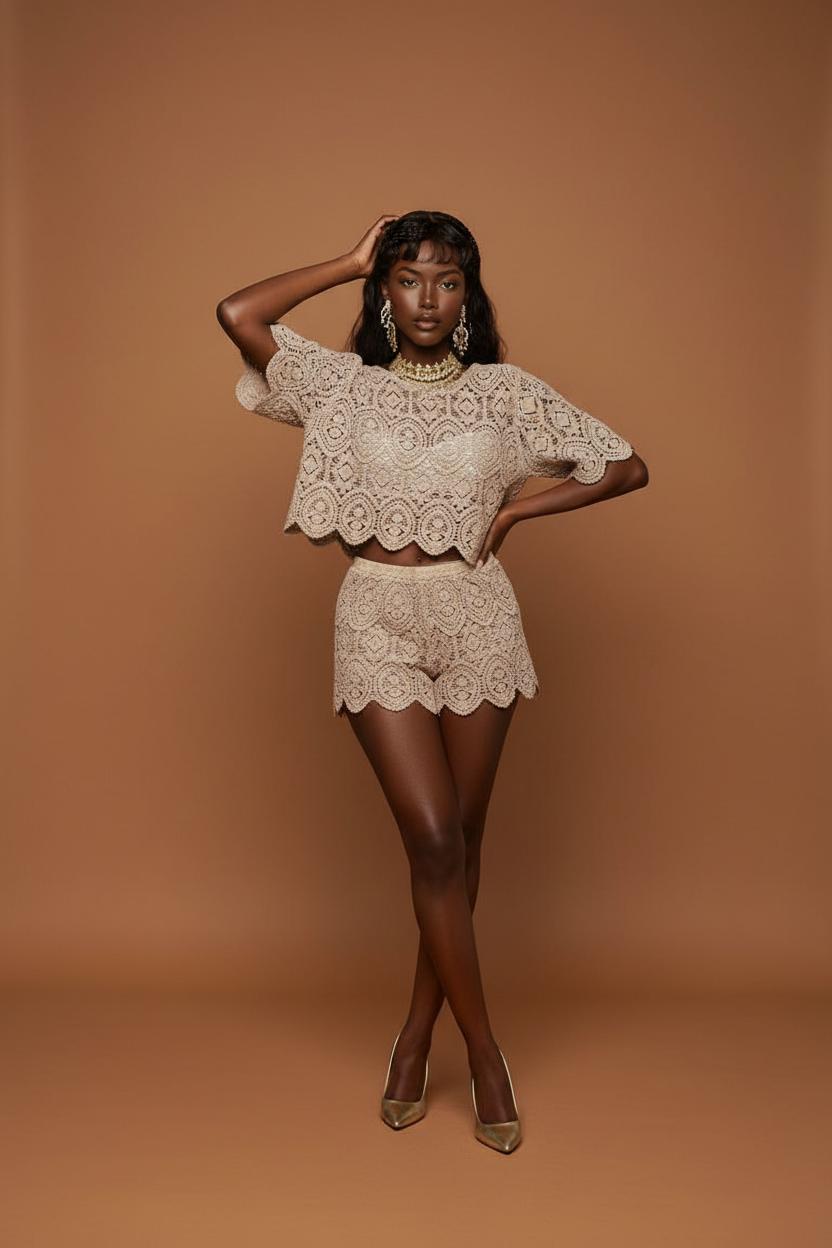 Ensemble Bohème 2 Pièces Haut Manches Courtes et Short