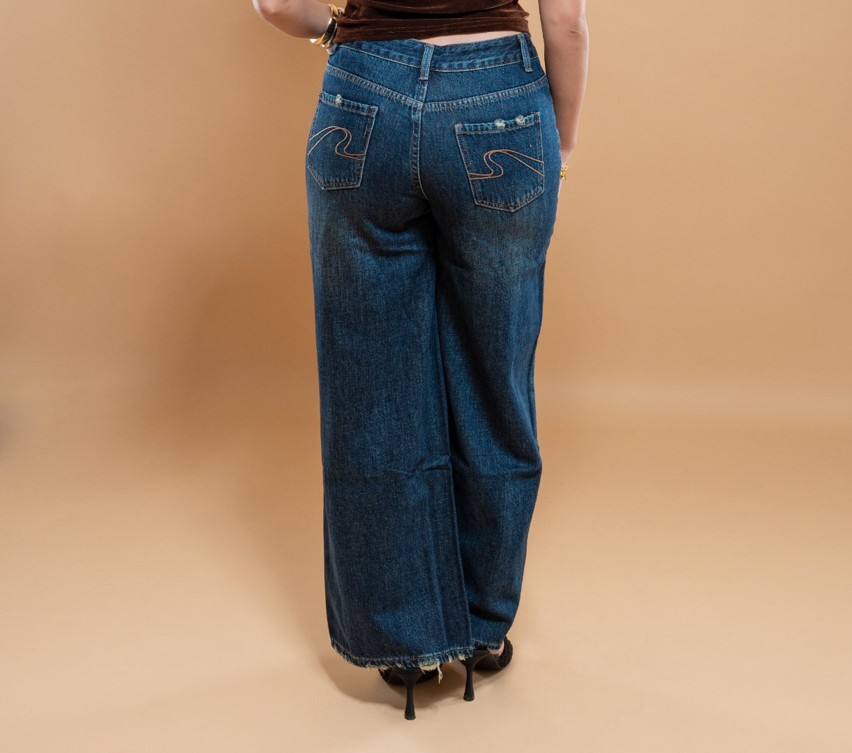 Jean Large Déchiré Bleu Foncé - Effet Usé Poches et Chevilles